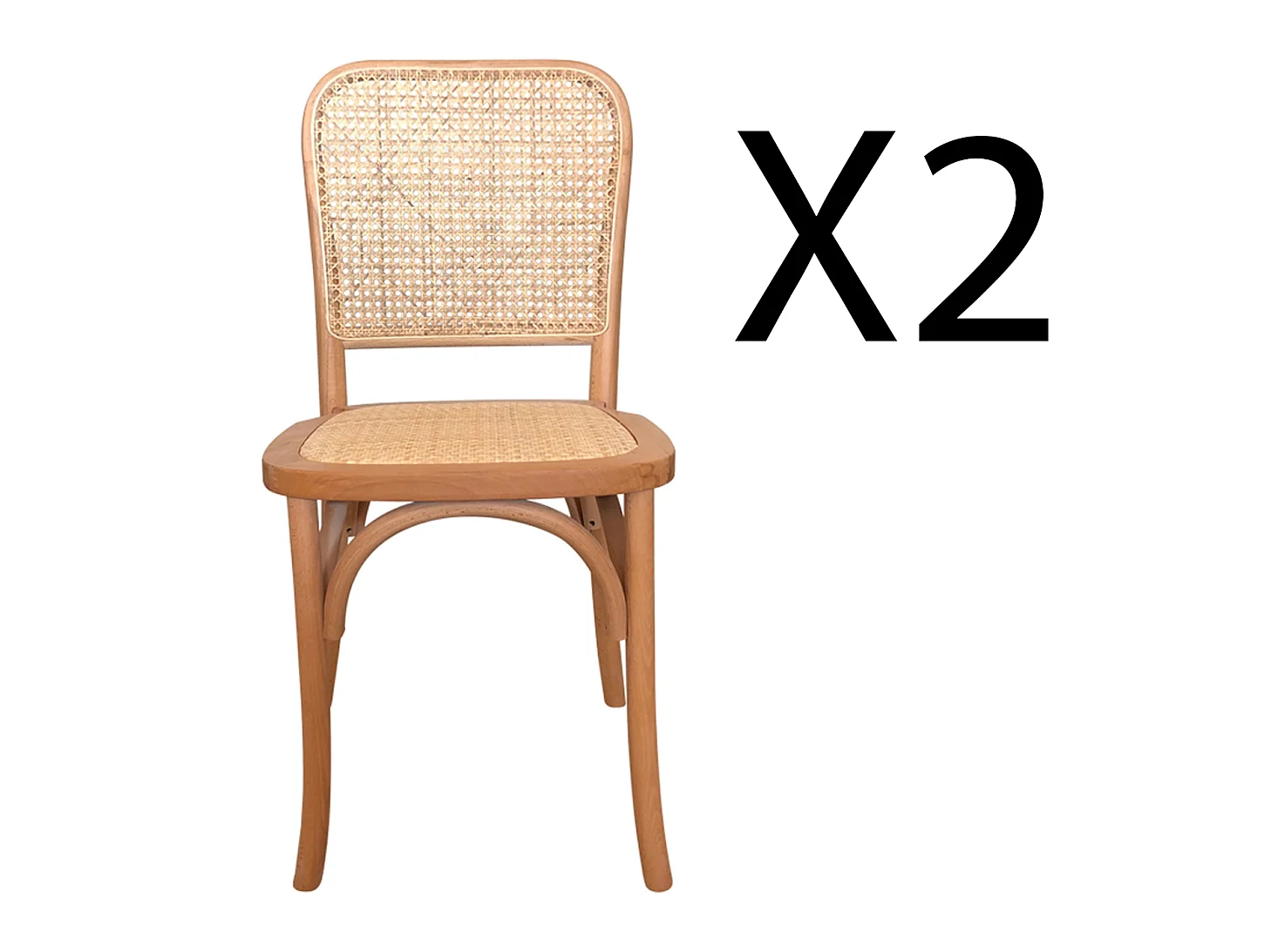 Lot de 2 chaises de salle à manger en bois et rotin coloris naturel - longueur 45 x profondeur 51 x hauteur 93 cm