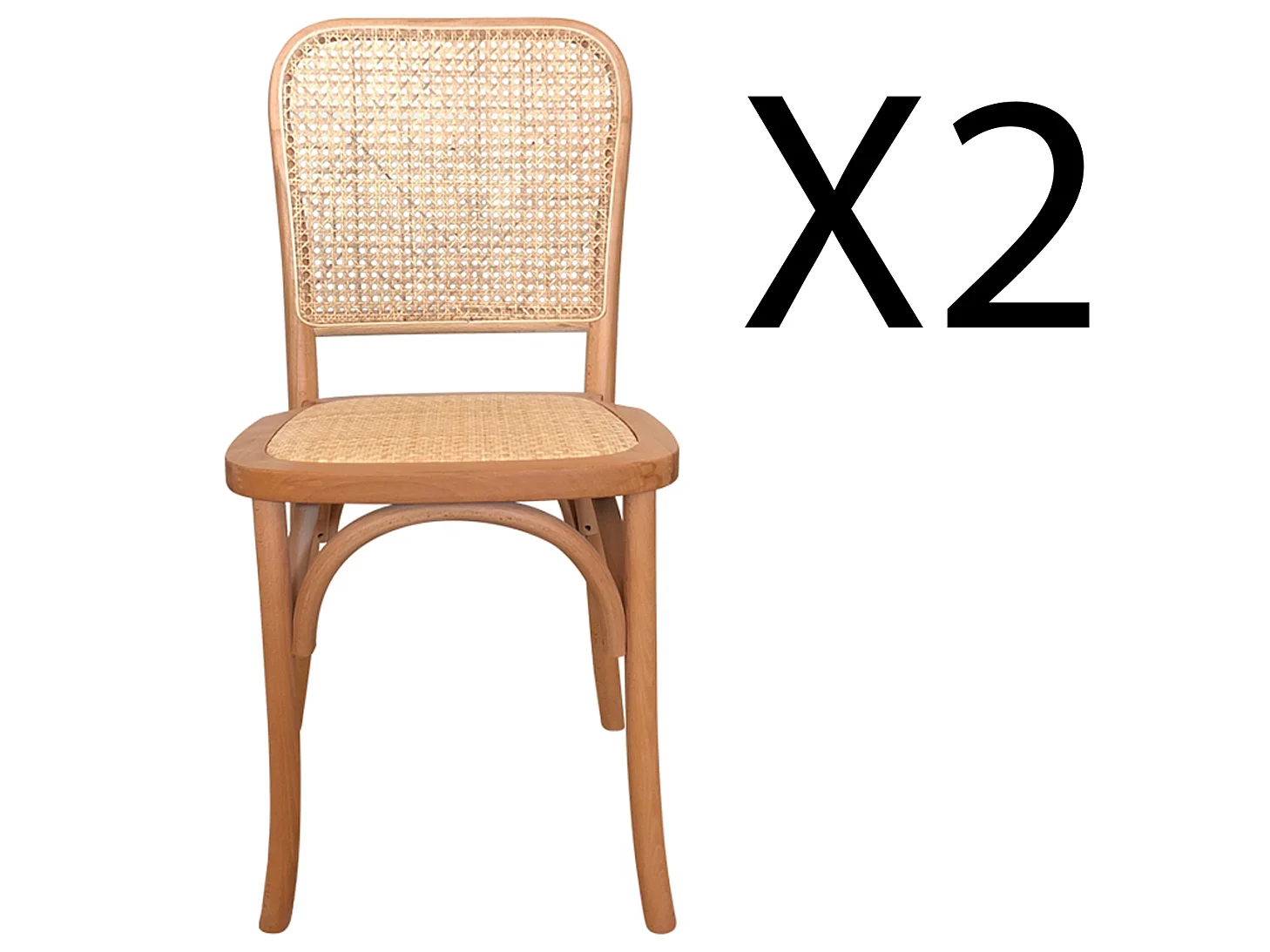 Lot de 2 chaises de salle à manger en bois et rotin coloris naturel - longueur 45 x profondeur 51 x hauteur 93 cm