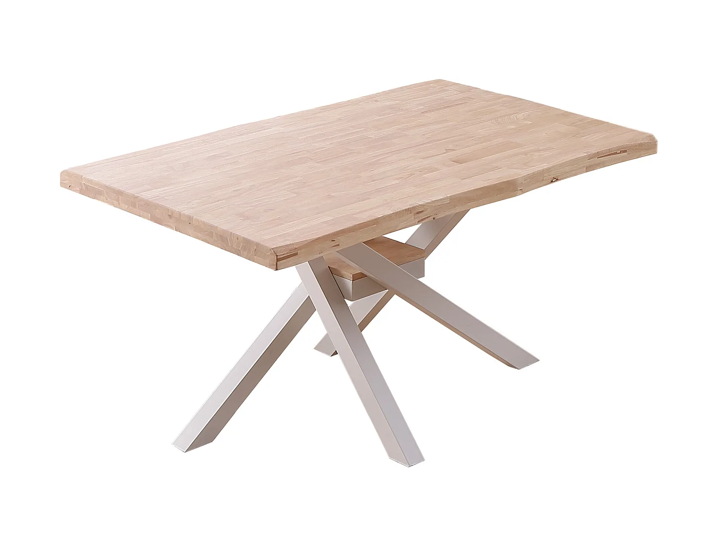 Table à manger rectangulaire en bois coloris chêne nordique pieds blanc - Longueur 150 x profondeur 90 x hauteur 76 cm