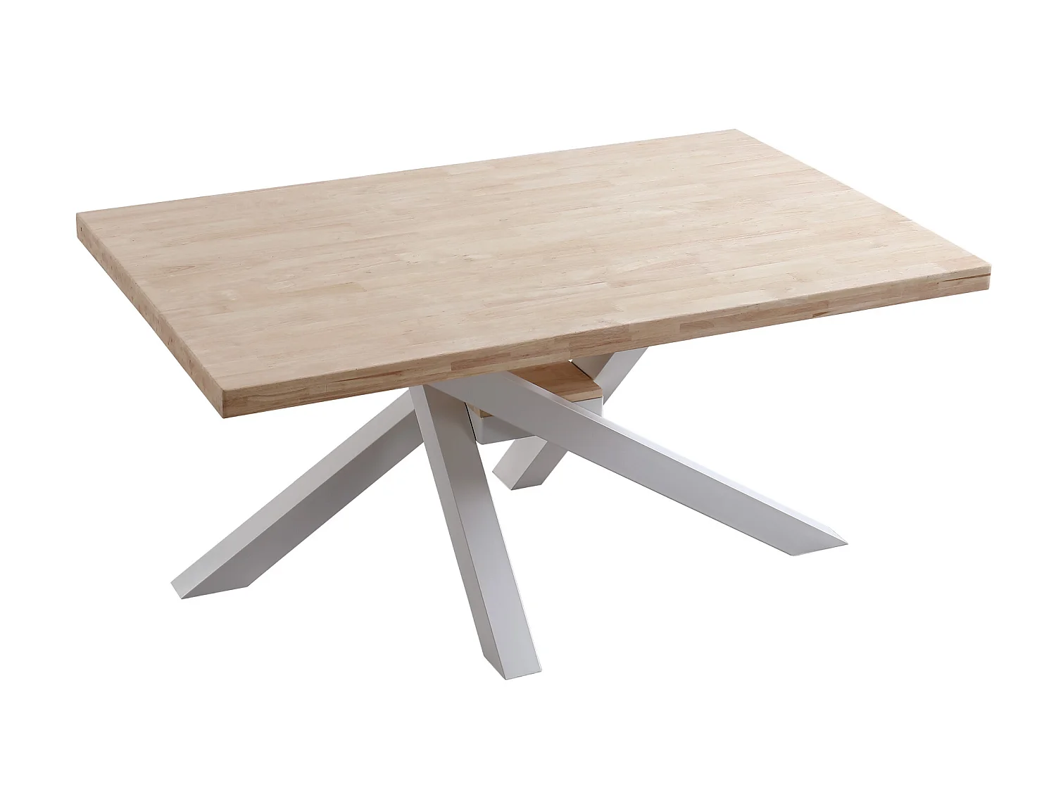 Table à manger rectangulaire en bois coloris chêne nordique pieds blanc - Longueur 160 x profondeur 100 x hauteur 76 cm