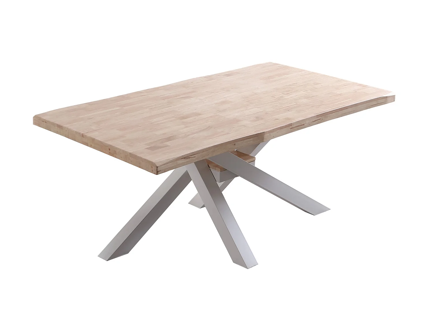 Table à manger rectangulaire en bois coloris chêne nordique pieds blanc - Longueur 180 x profondeur 100 x hauteur 76 cm