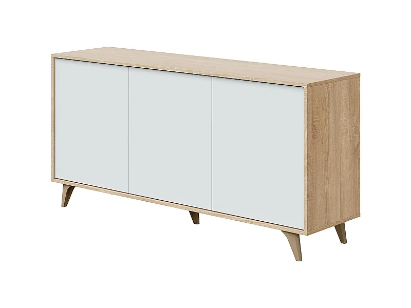 Buffet meuble de rangement en mélamine coloris chêne Canadian blanc artik - Hauteur 75 x Longueur 154 cm x Profondeur 40 cm
