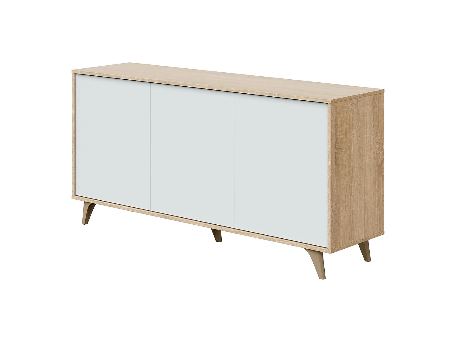 Buffet meuble de rangement en mélamine coloris chêne Canadian blanc artik - Hauteur 75 x Longueur 154 cm x Profondeur 40 cm