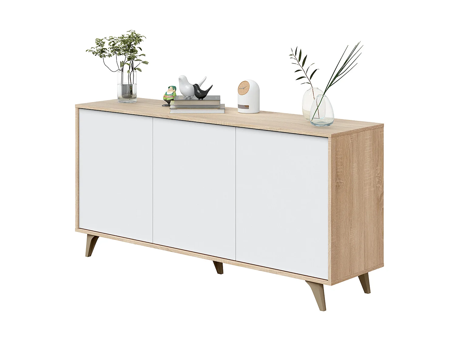 Buffet meuble de rangement en mélamine coloris chêne Canadian blanc artik - Hauteur 75 x Longueur 154 cm x Profondeur 40 cm