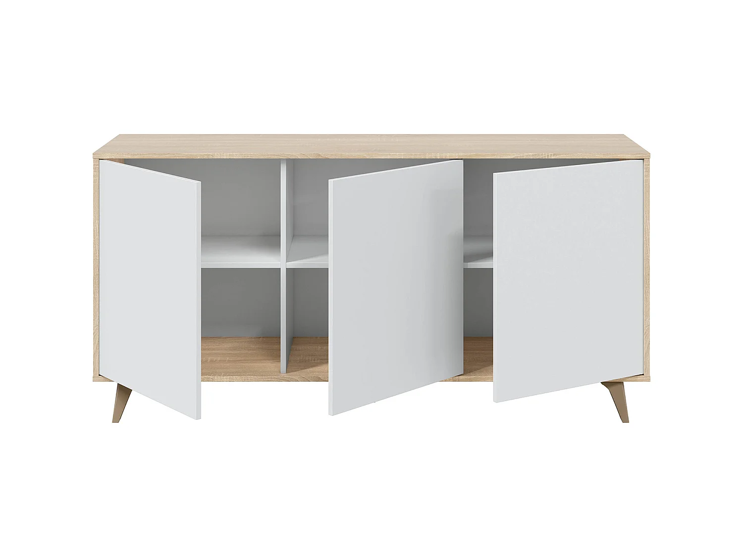 Buffet meuble de rangement en mélamine coloris chêne Canadian blanc artik - Hauteur 75 x Longueur 154 cm x Profondeur 40 cm
