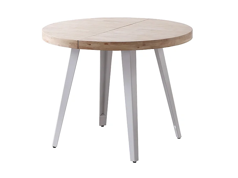Table à manger ronde extensible en bois coloris chêne nordique pieds blanc - diamètre 100-180 x hauteur 76 cm