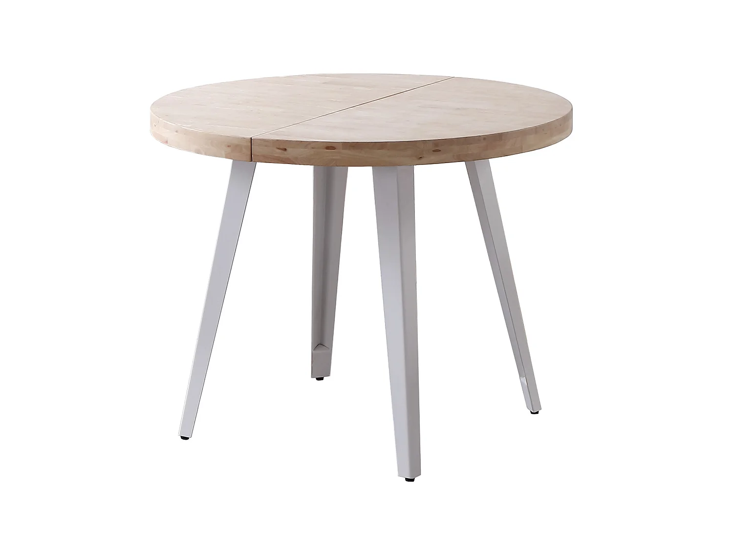 Table à manger ronde extensible en bois coloris chêne nordique pieds blanc - diamètre 100-180 x hauteur 76 cm