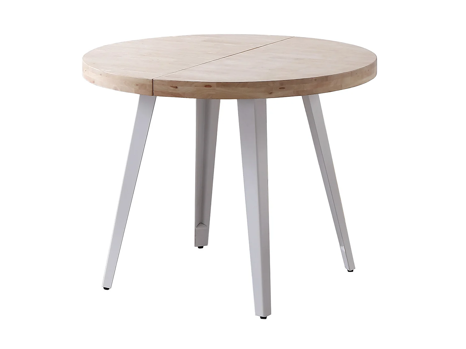 Table à manger ronde extensible en bois coloris chêne nordique pieds blanc - diamètre 100-180 x hauteur 76 cm