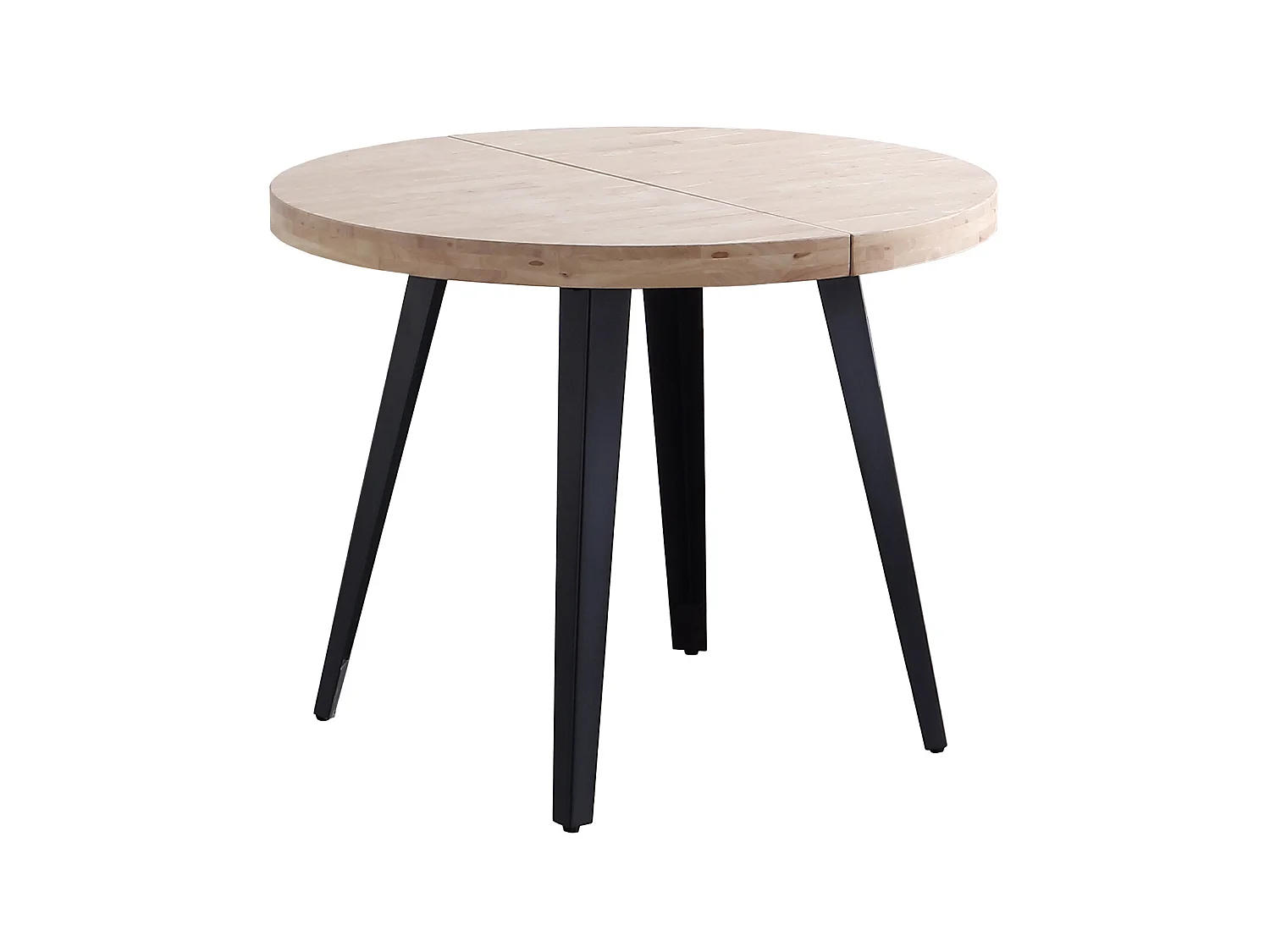 Table à manger ronde extensible en bois coloris chêne nordique pieds noir - diamètre 100-180 x hauteur 76 cm