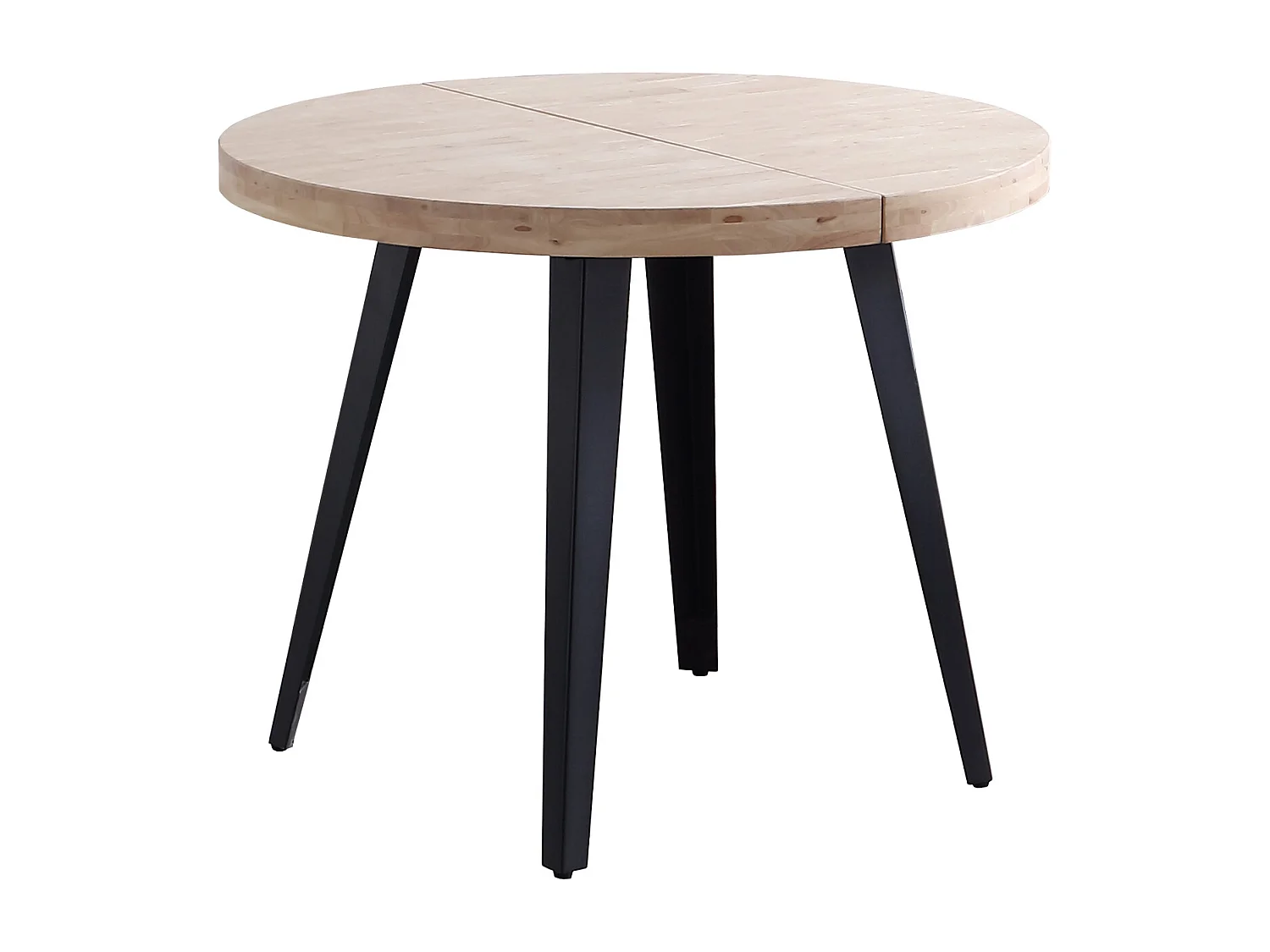 Table à manger ronde extensible en bois coloris chêne nordique pieds noir - diamètre 100-180 x hauteur 76 cm