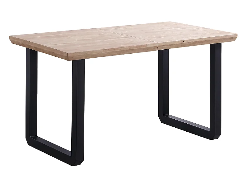 Table à manger rectangulaire extensible en bois coloris chêne nordique pieds noir - longueur 140-220 x profondeur 80 x hauteur 77 cm