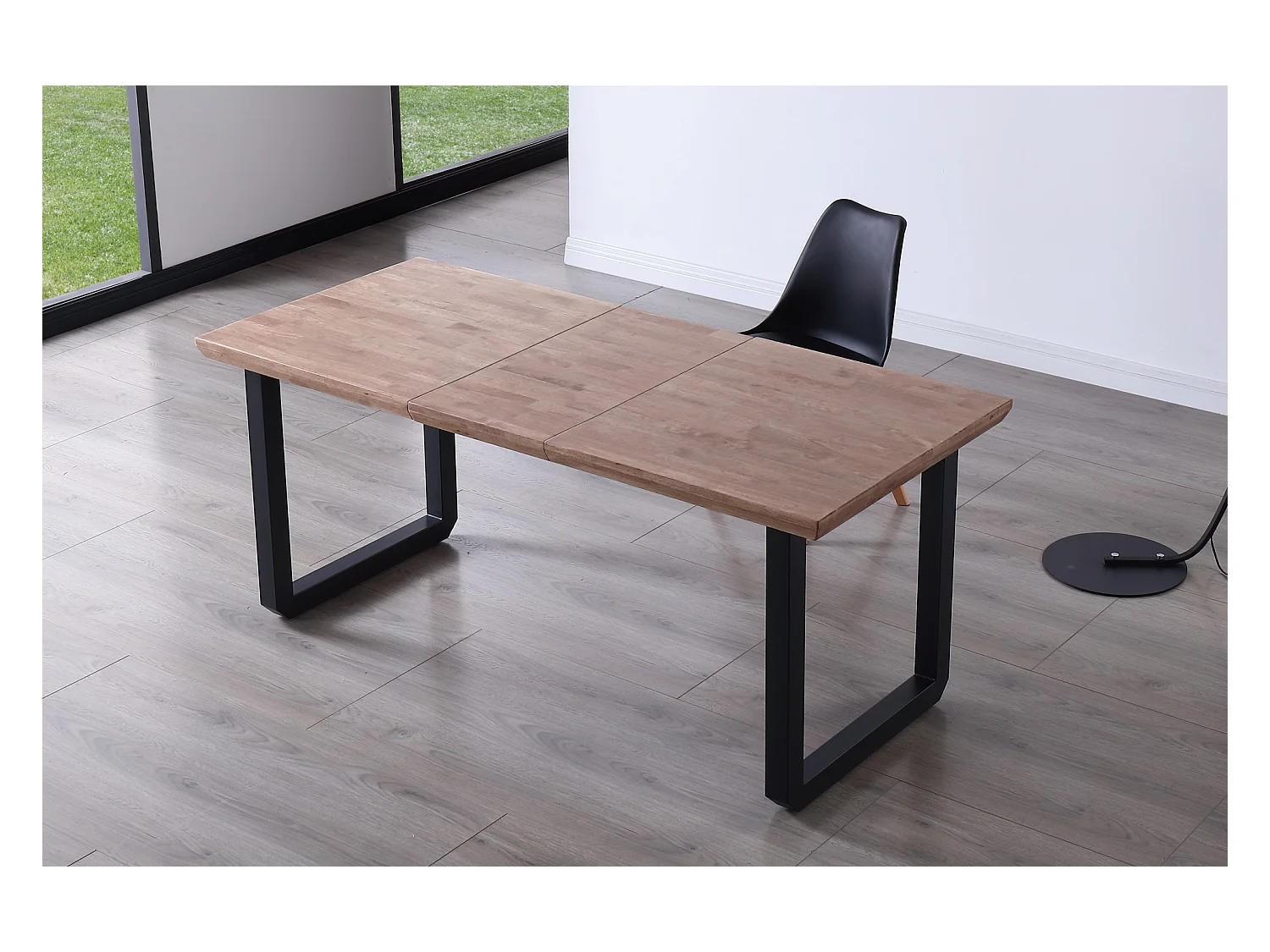 Table à manger rectangulaire extensible en bois coloris chêne miel pieds noir - longueur 140-220 x profondeur 80 x hauteur 77 cm