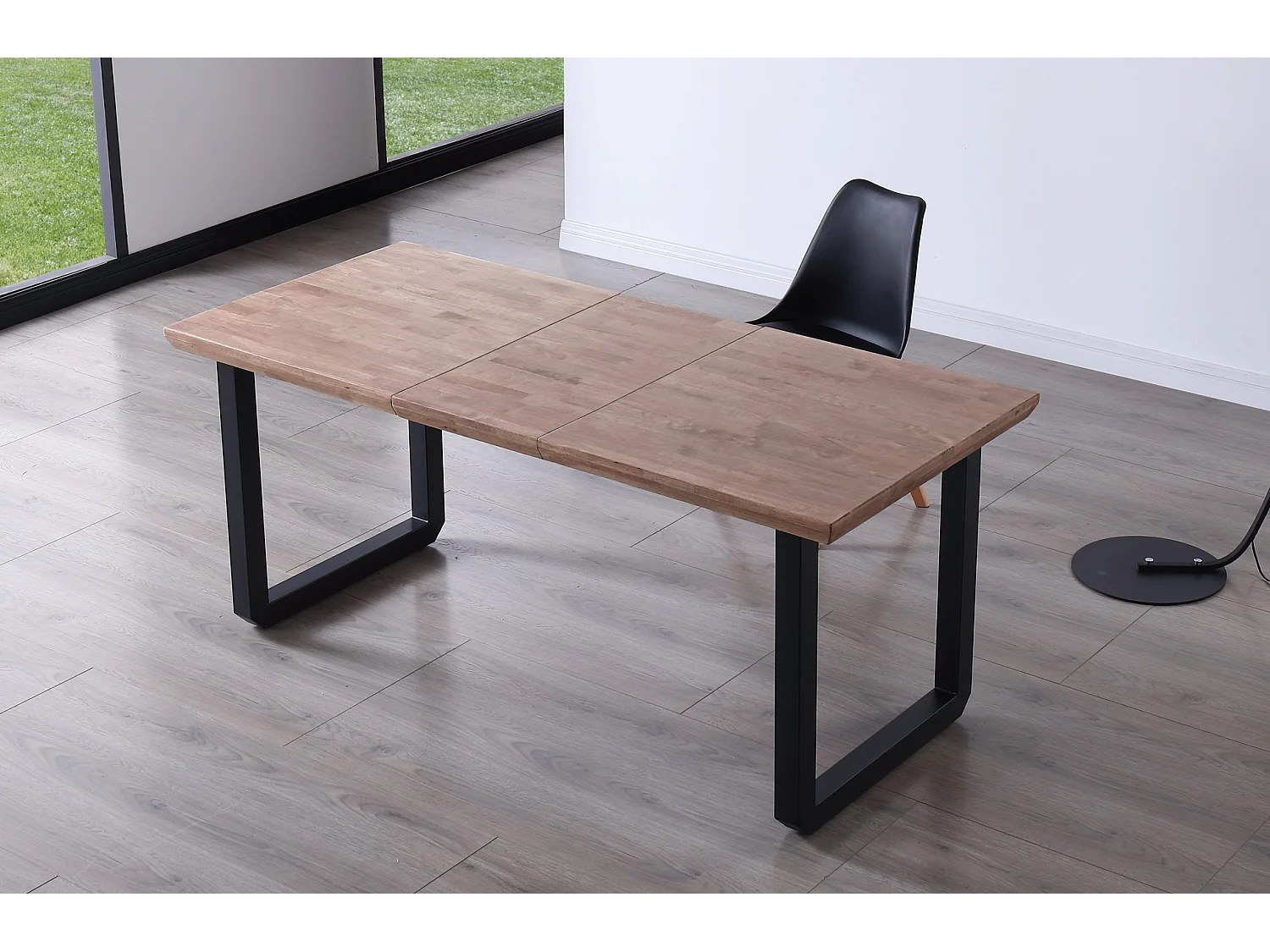 Table à manger rectangulaire extensible en bois coloris chêne miel pieds noir - longueur 140-220 x profondeur 80 x hauteur 77 cm