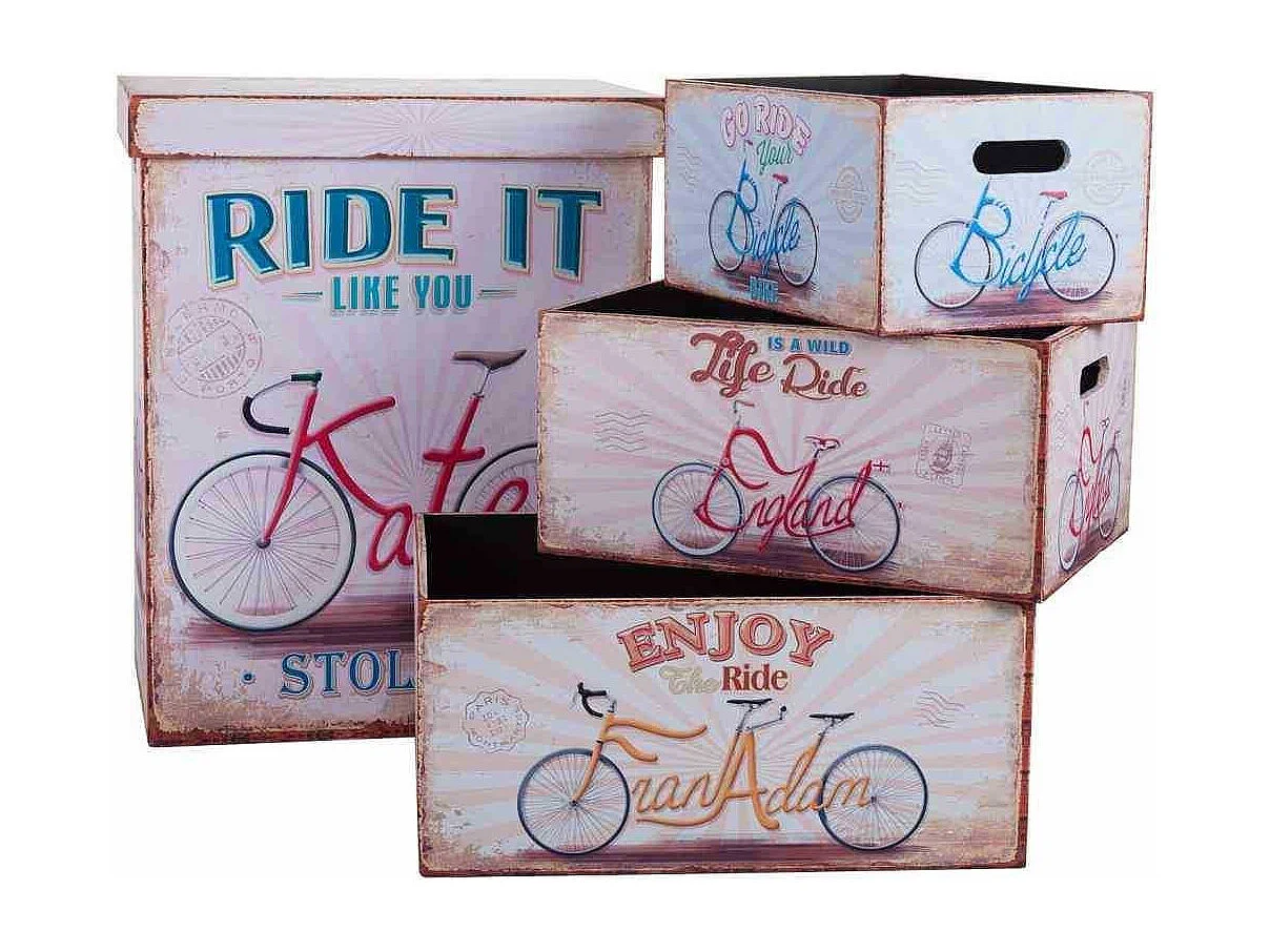 Set bestehend aus 3 WÃ¤schekörben und bedrucktem Holzkorb