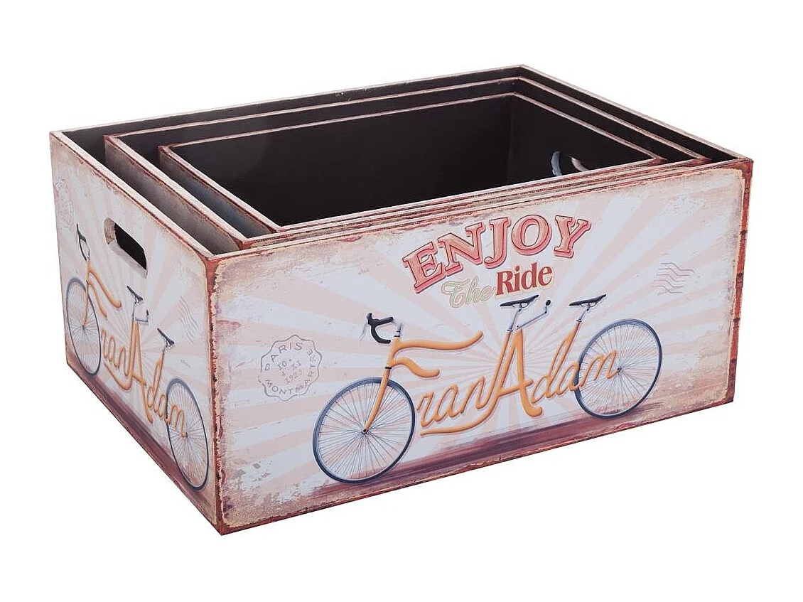 Set bestehend aus 3 WÃ¤schekörben und bedrucktem Holzkorb