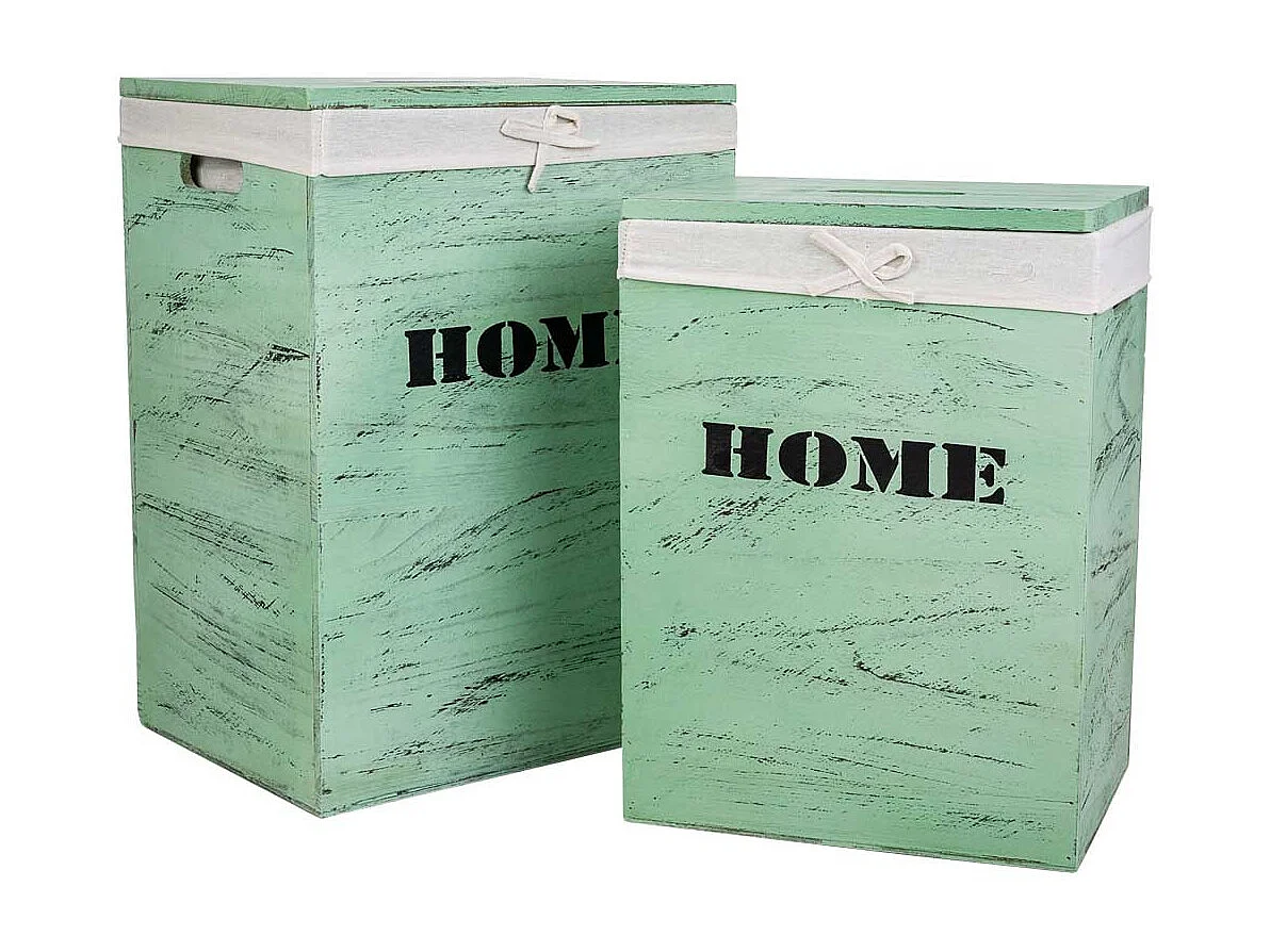 Set mit 2 grünen WÃ¤schekörben aus Holz