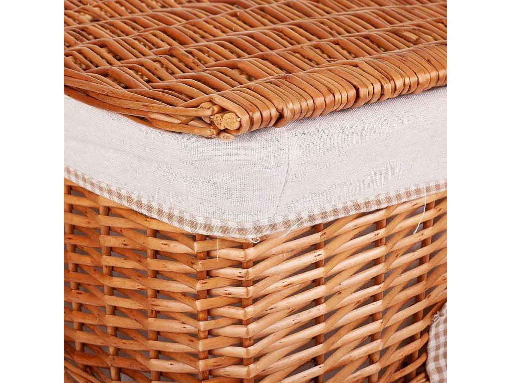 Set de corbeille à linge et 2 paniers en osier doublés marrons