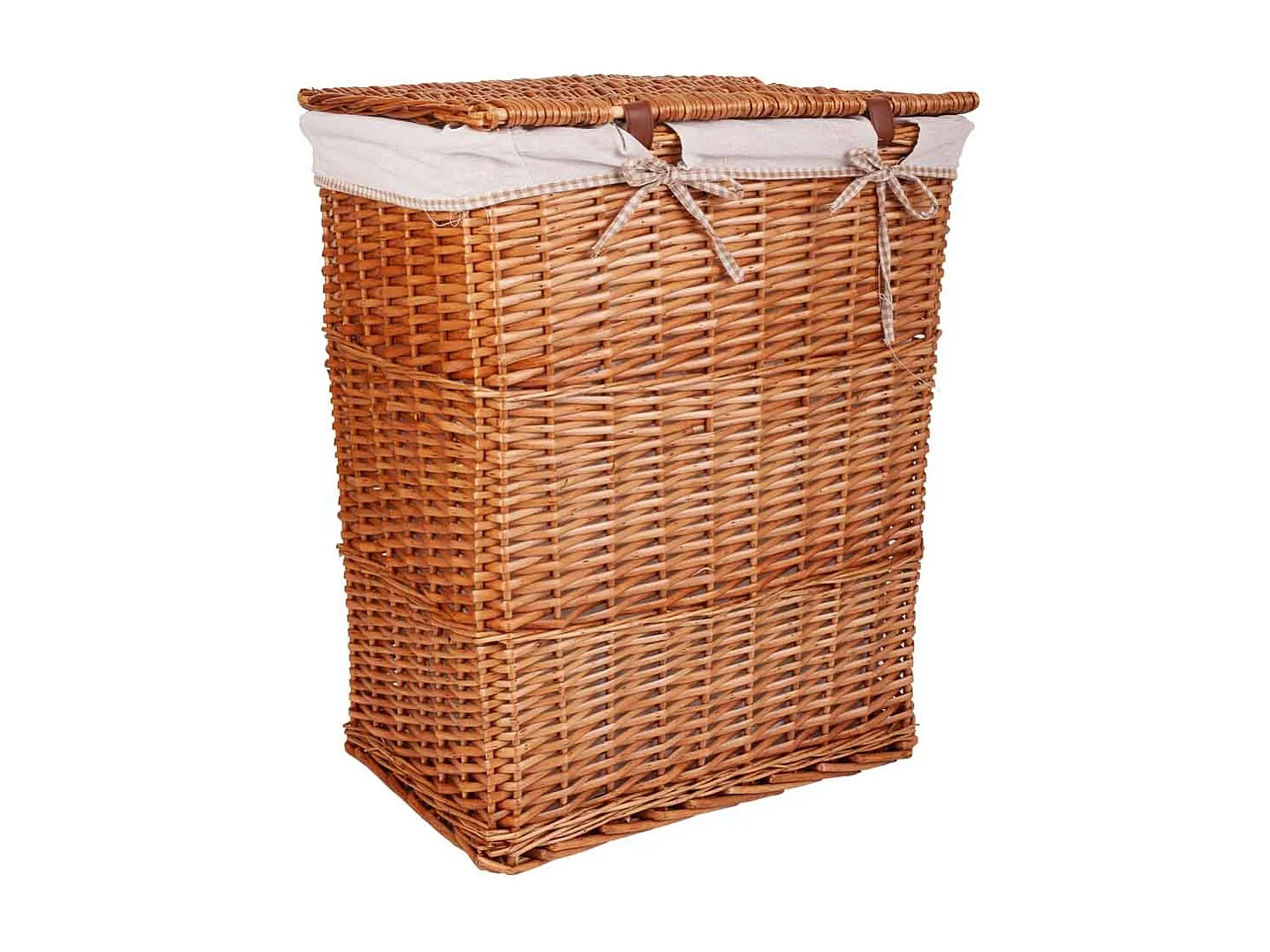 Set de corbeille à linge et 2 paniers en osier doublés marrons