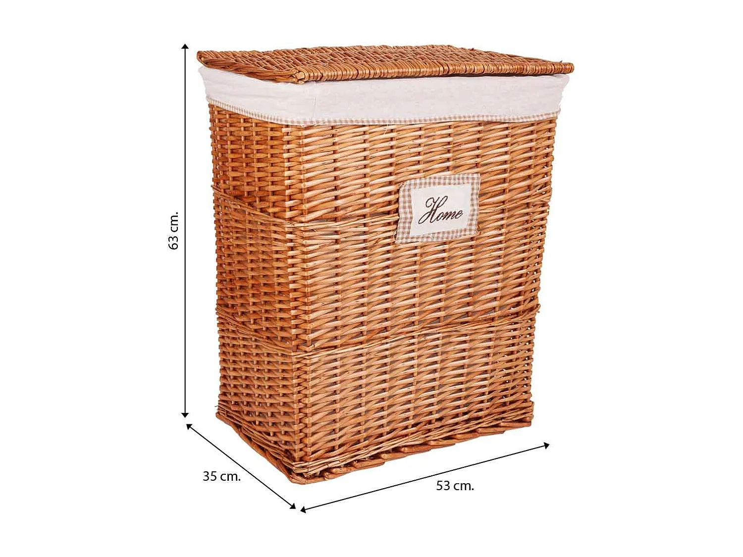 Set de corbeille à linge et 2 paniers en osier doublés marrons