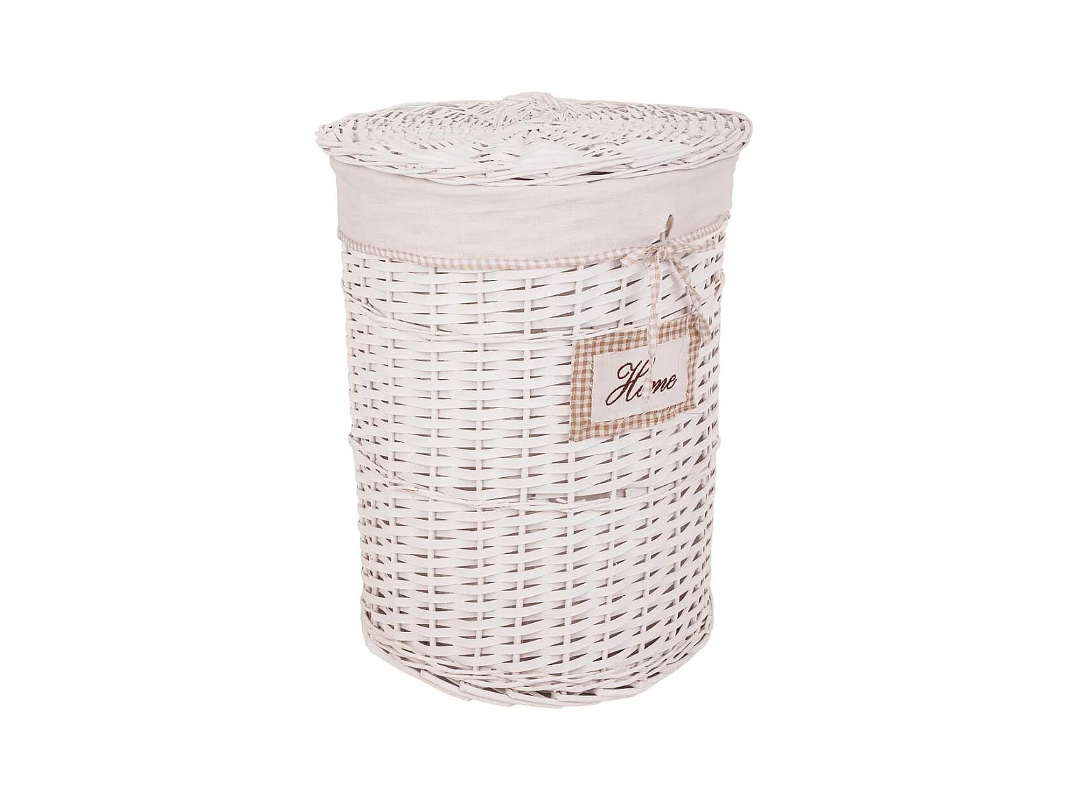 Set de corbeille à linge et deux paniers en osier doublés blancs