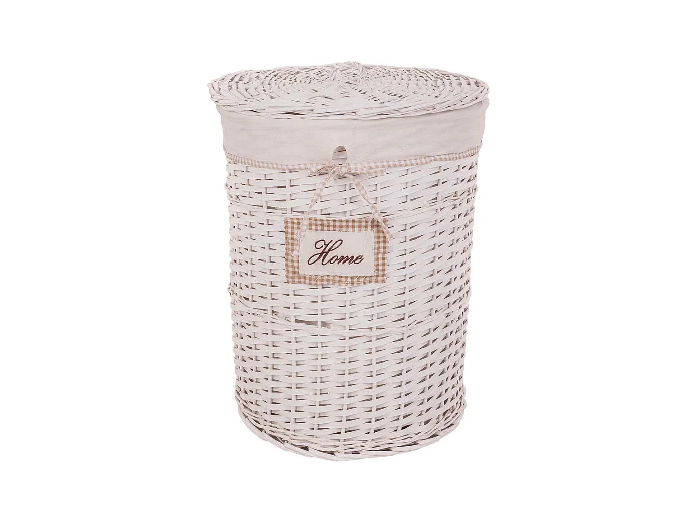 Set de corbeille à linge et deux paniers en osier doublés blancs