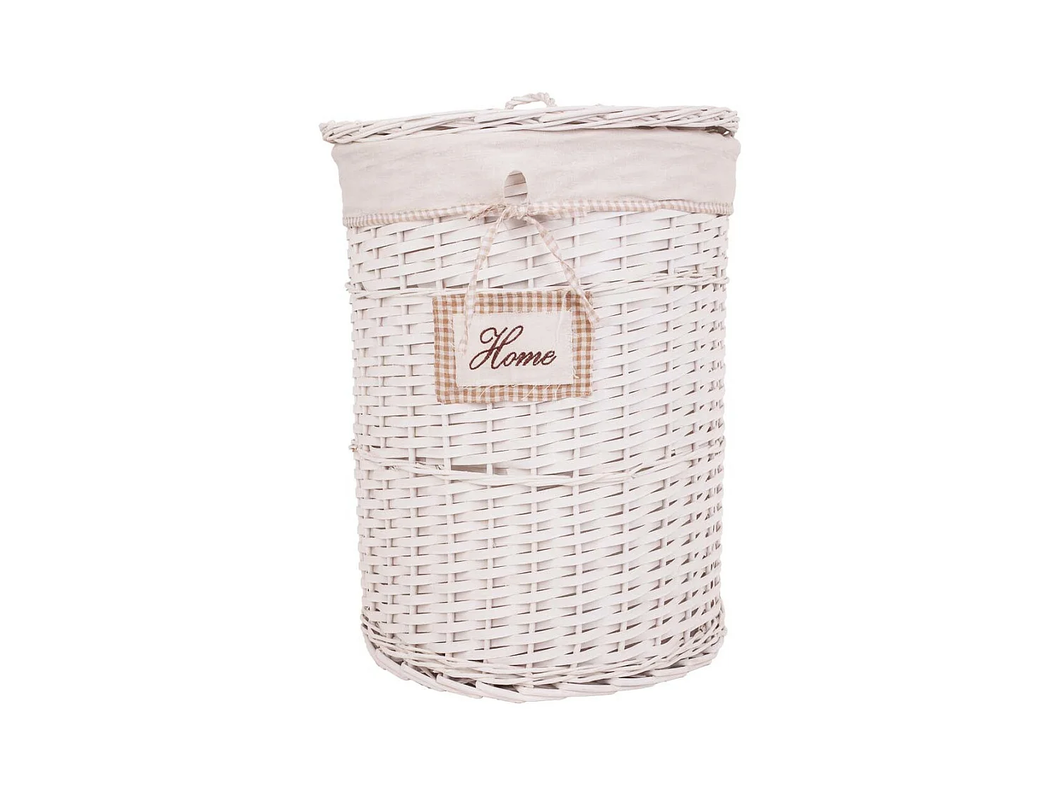 Set de corbeille à linge et deux paniers en osier doublés blancs