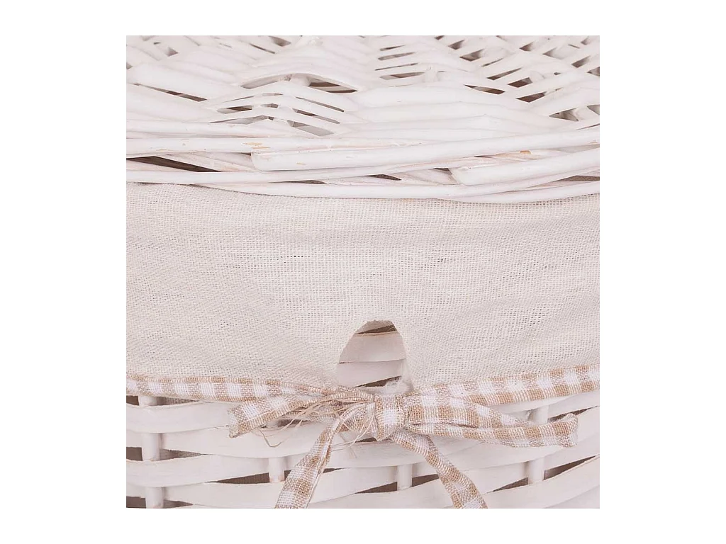 Set de corbeille à linge et deux paniers en osier doublés blancs