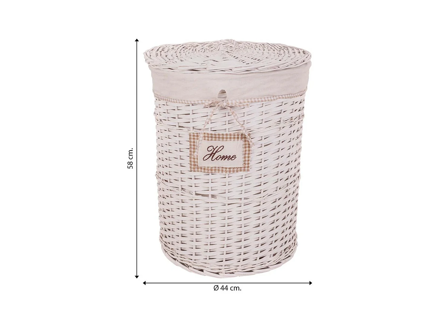 Set de corbeille à linge et deux paniers en osier doublés blancs