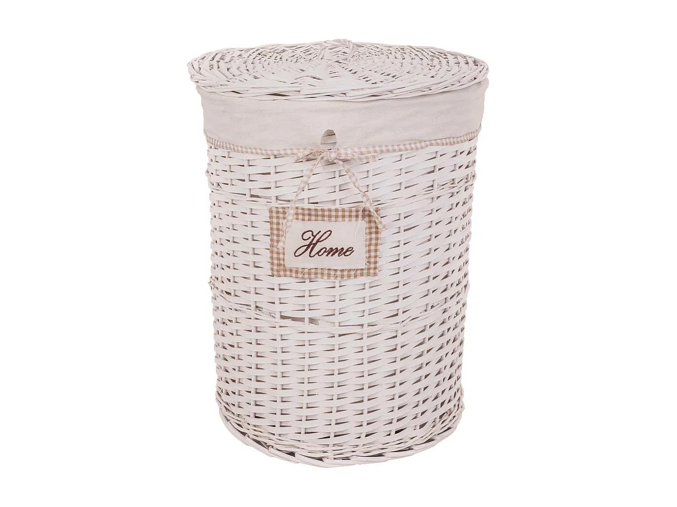 Set de corbeille à linge et deux paniers en osier doublés blancs