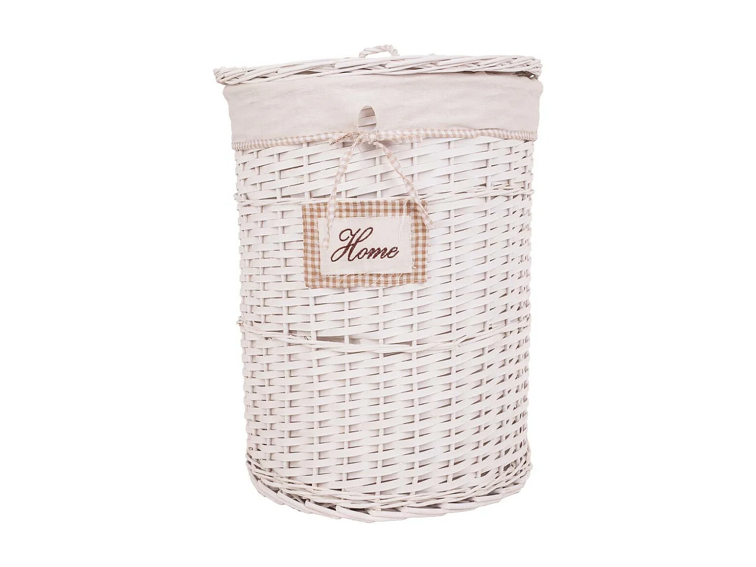 Set de corbeille à linge et deux paniers en osier doublés blancs