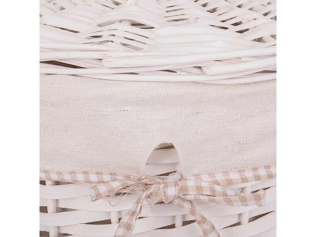 Set de corbeille à linge et deux paniers en osier doublés blancs