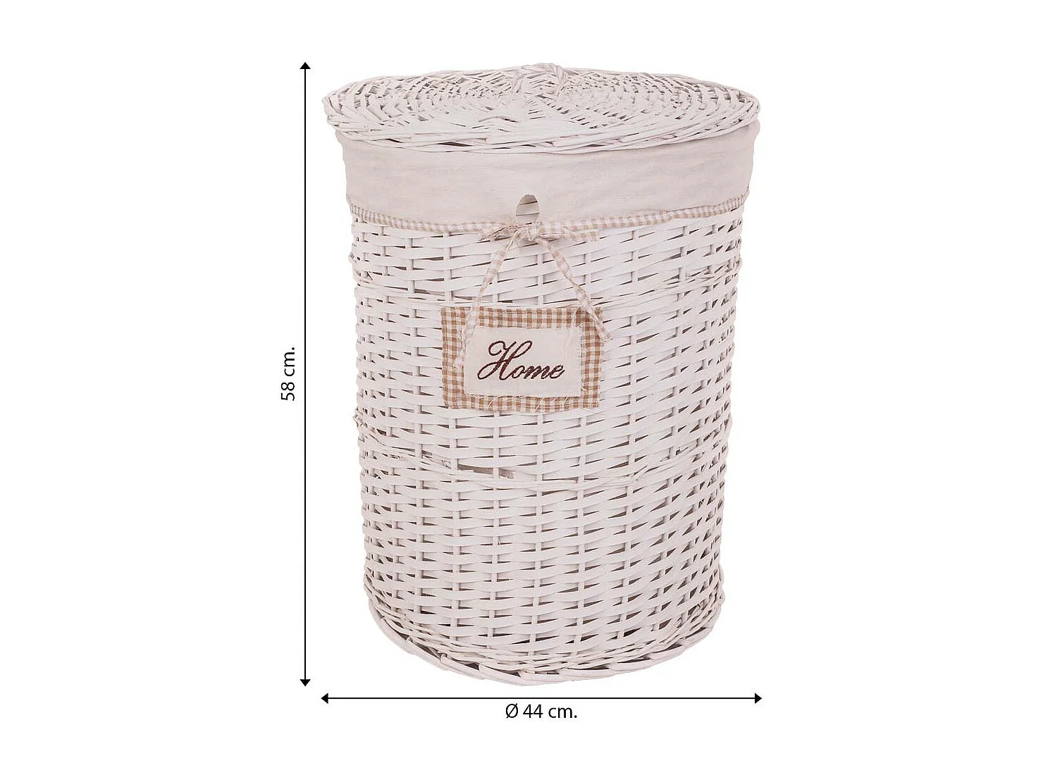 Set de corbeille à linge et deux paniers en osier doublés blancs