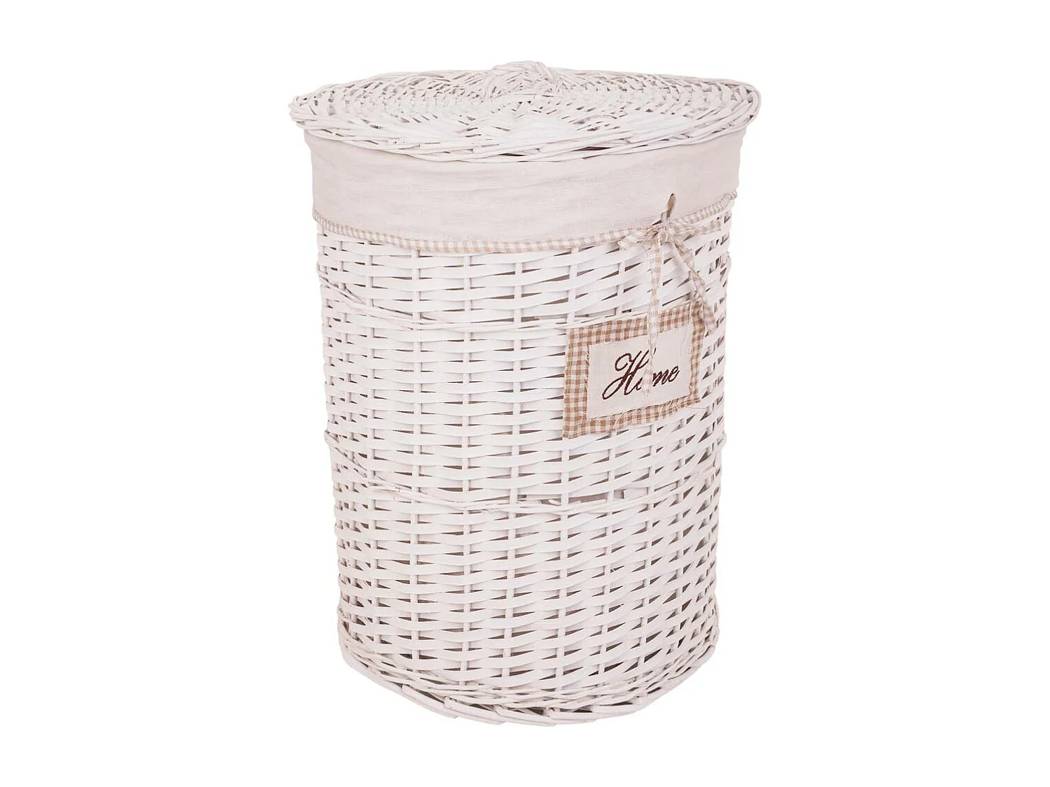 Set composto da portabiancheria e due cesti in vimini foderati di bianco