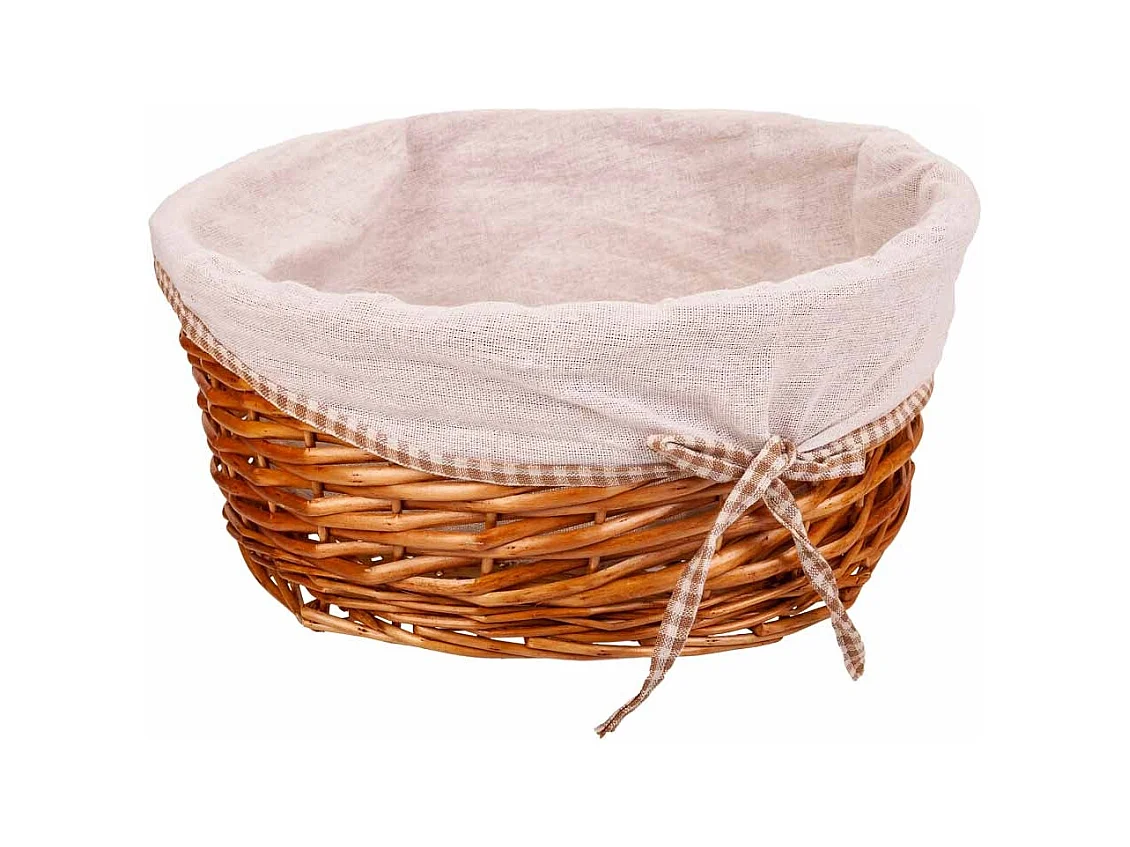 Set aus Wäschekorb und zwei braun gefütterten Weidenkörben