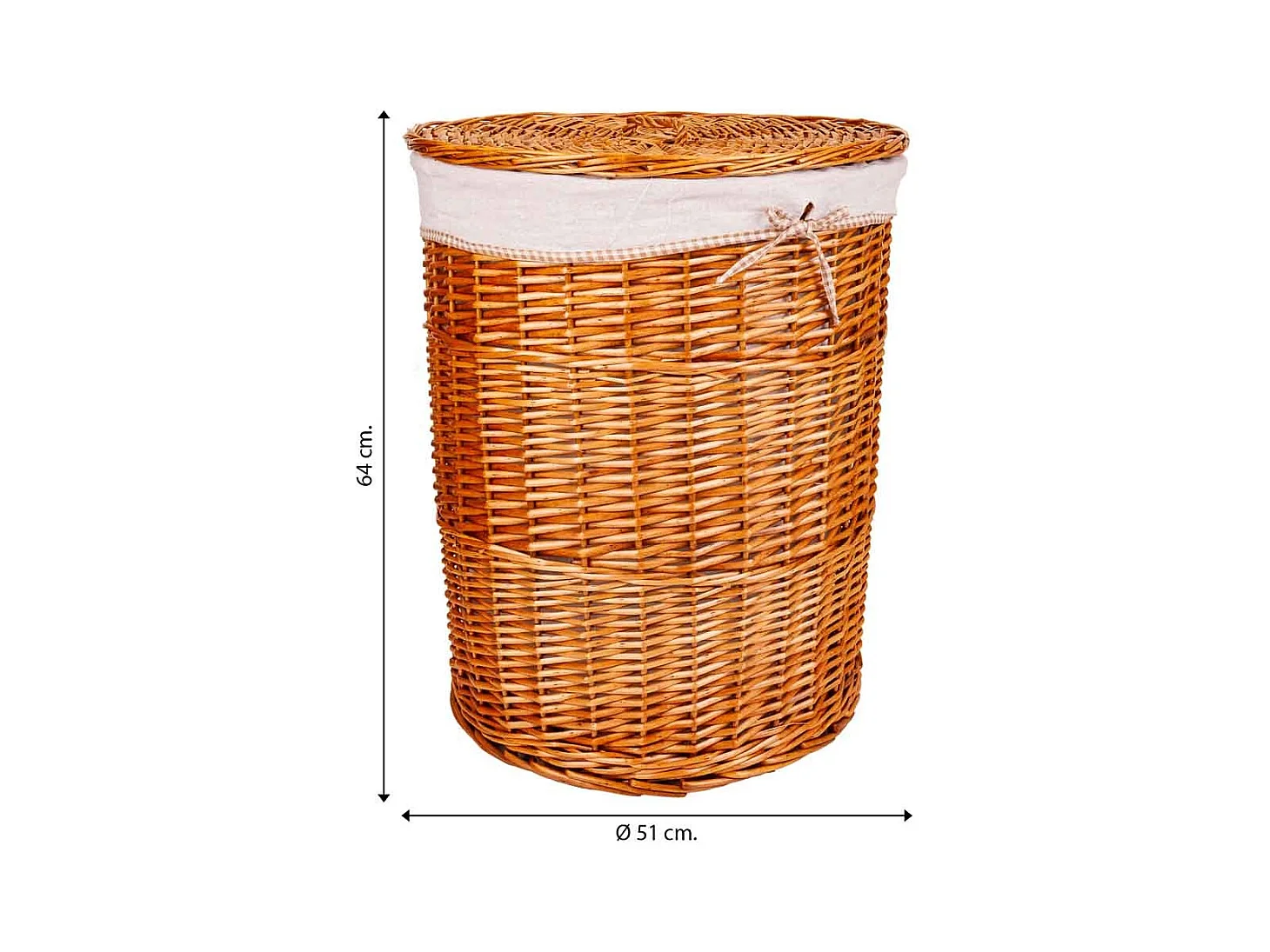 Conjunto de cesto de roupa suja e dois cestos de vime forrados em marrom