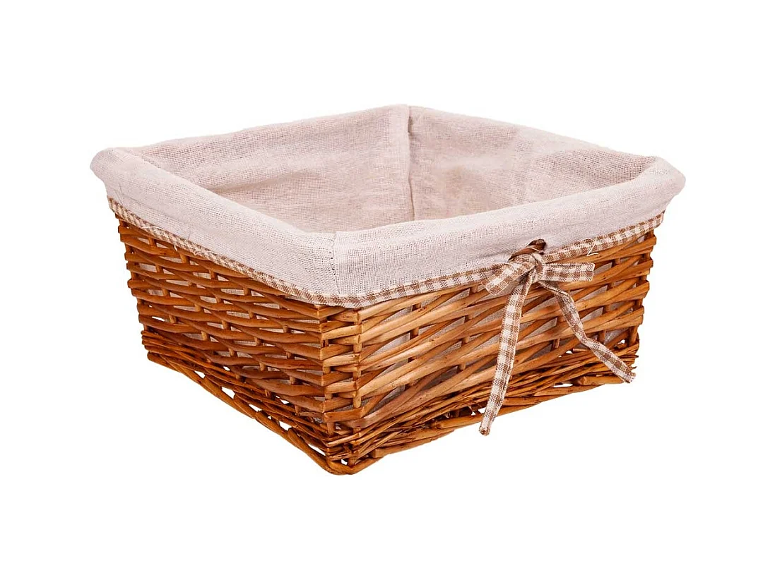 Conjunto de cesto de roupa suja e dois cestos de vime forrados em marrom