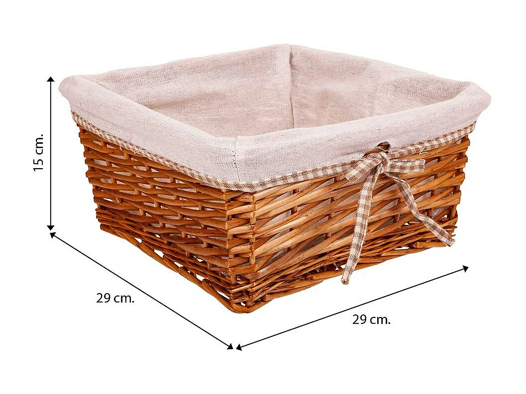 Conjunto de cesto de roupa suja e dois cestos de vime forrados em marrom