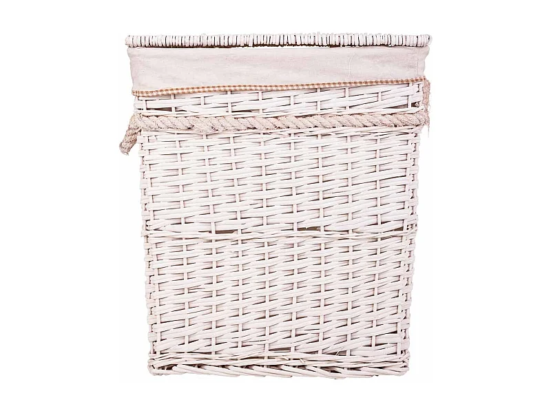 Conjunto de cesto de roupa suja e dois cestos de vime forrados de branco