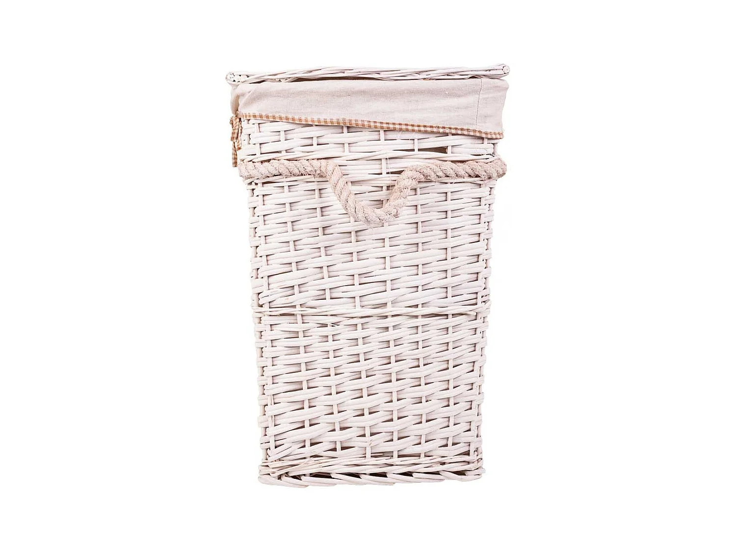 Set cesto de ropa y dos cestos de mimbre forrados blancos