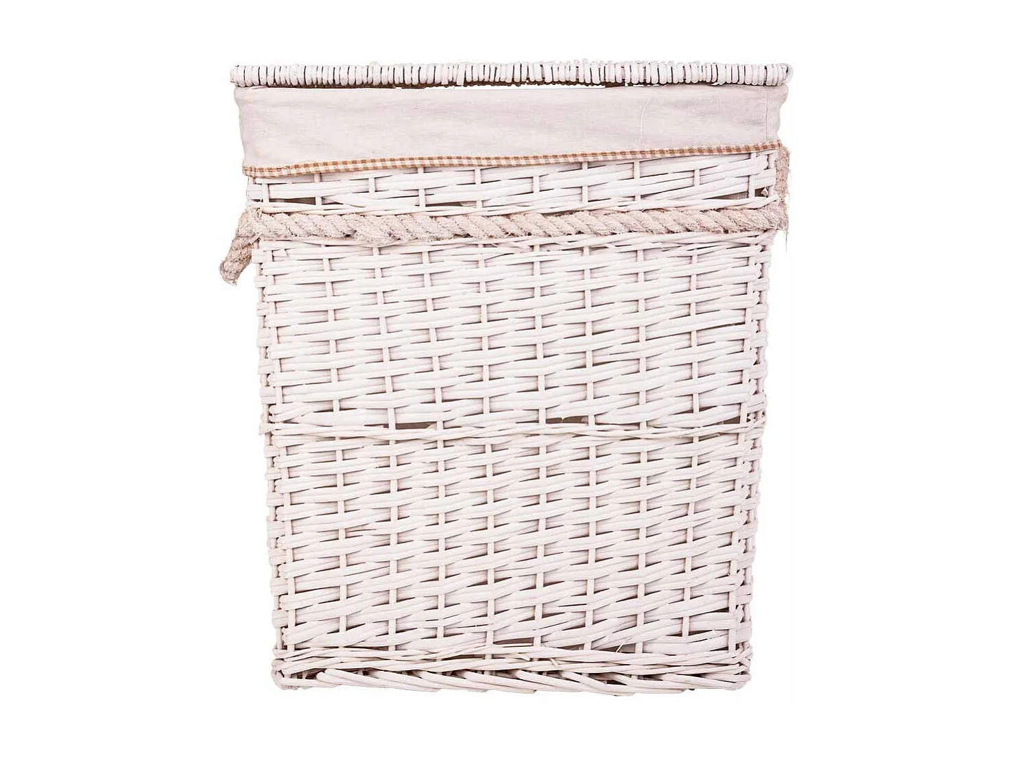 Set cesto de ropa y dos cestos de mimbre forrados blancos