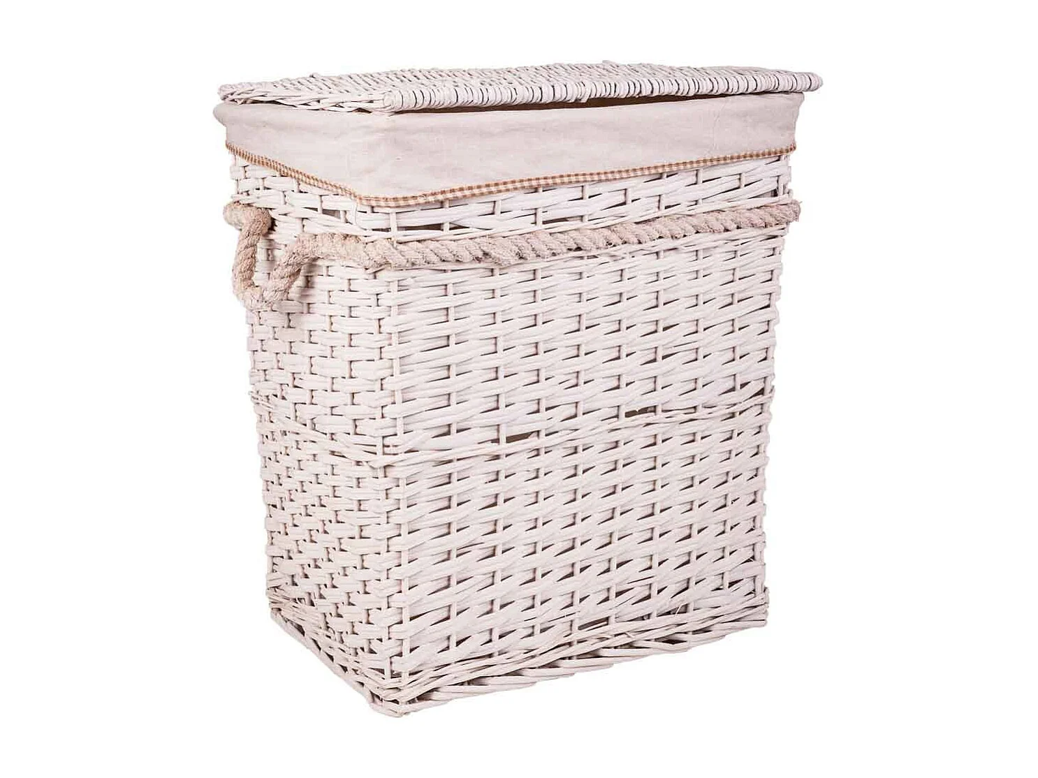 Set cesto de ropa y dos cestos de mimbre forrados blancos