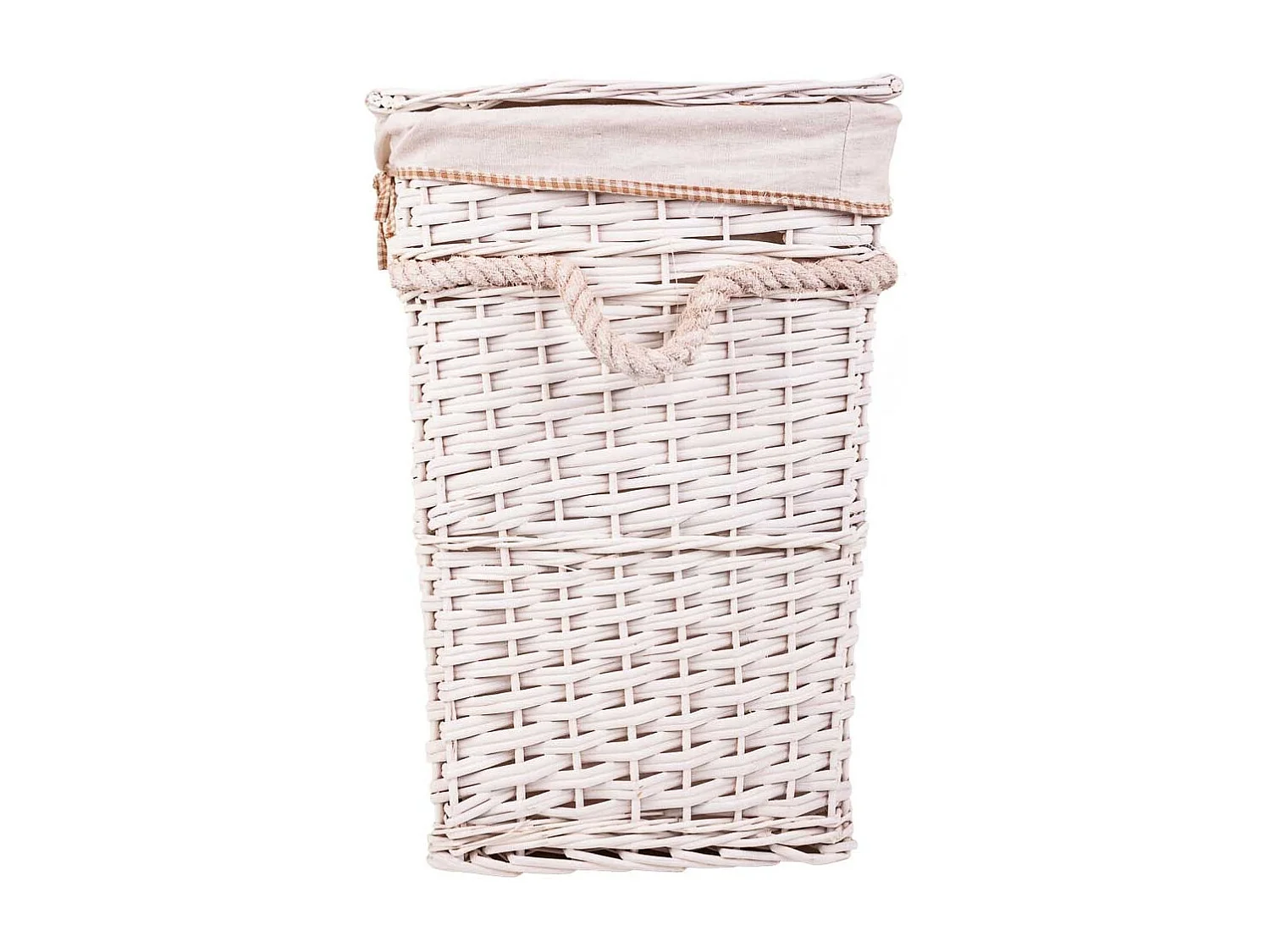 Set cesto de ropa y dos cestos de mimbre forrados blancos