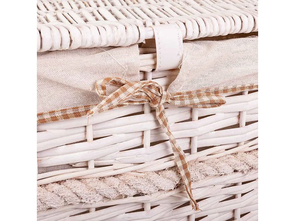 Set cesto de ropa y dos cestos de mimbre forrados blancos