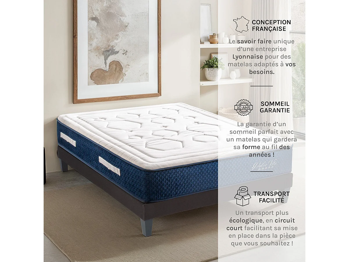 Matelas Dolce Vita Ressorts ensachés Accueil mémoire de forme Ferme - 28cm - 200 x 200 cm