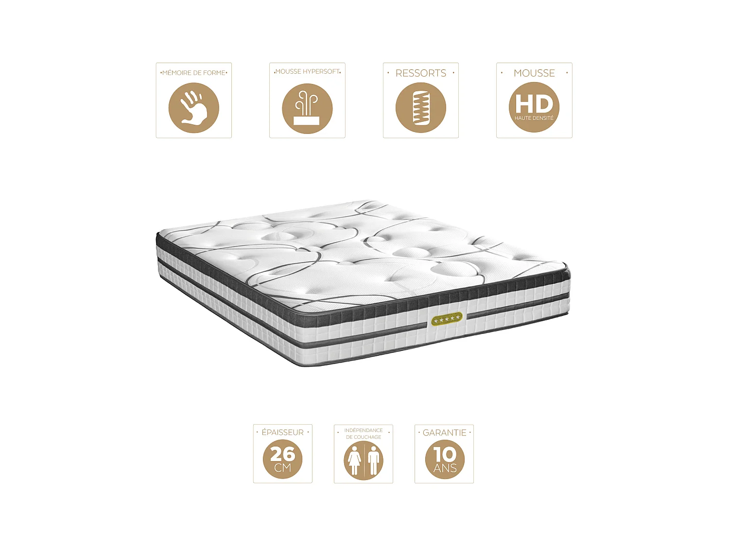 Matelas Concorde Ressorts ensachés Accueil mémoire de forme Ferme - 26cm - 180X200cm