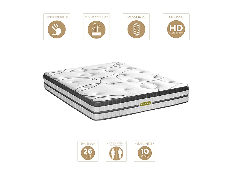 Matelas Concorde Ressorts ensachés Accueil mémoire de forme Ferme - 26cm - 140X200cm