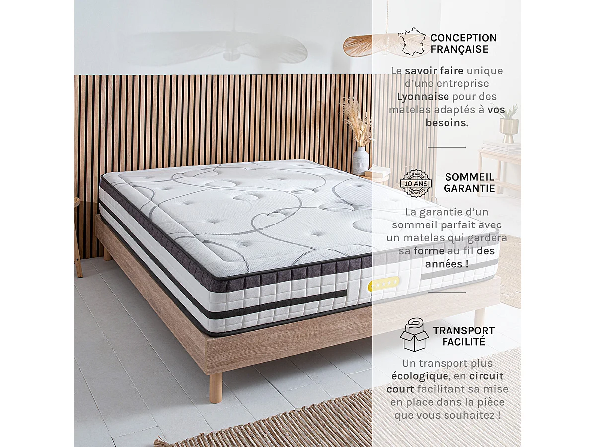 Matelas Concorde 140x190 cm - Ressorts + mémoire - Ép. 26 cm