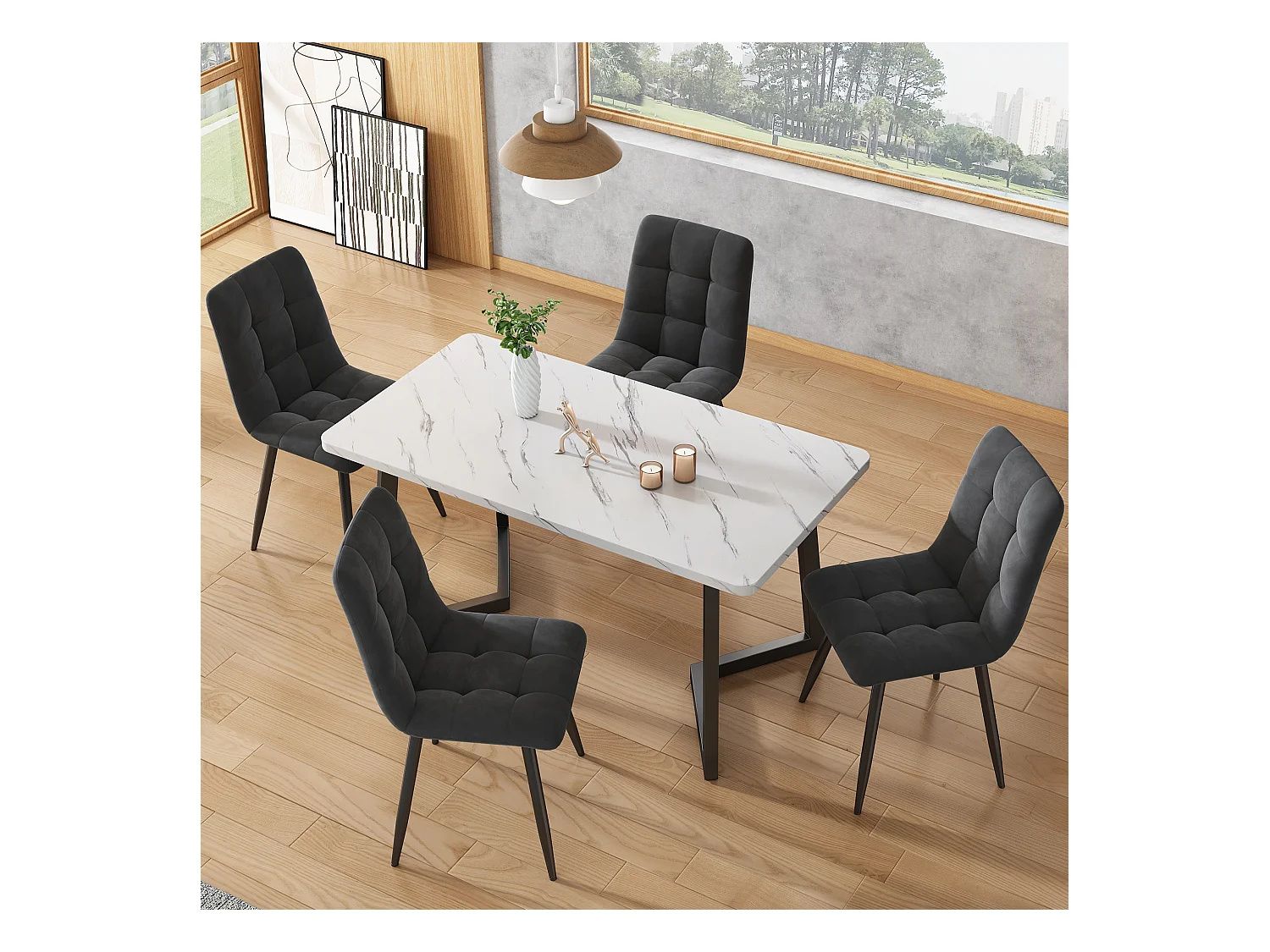 Rechthoekige eettafel voor 4-6 personen - zwarte metalen poten - wit MDF blad (117x68x75 cm)