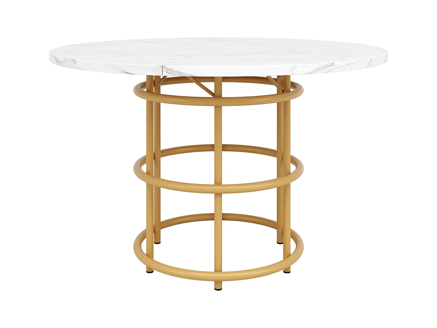 Table à manger ronde 100x100x76 cm 4-6 personnes - pieds en métal doré - blanc