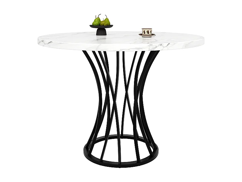 Ronde eettafel voor 4-6 personen - zwarte metalen poten - wit (80 x 80 x 76 cm)